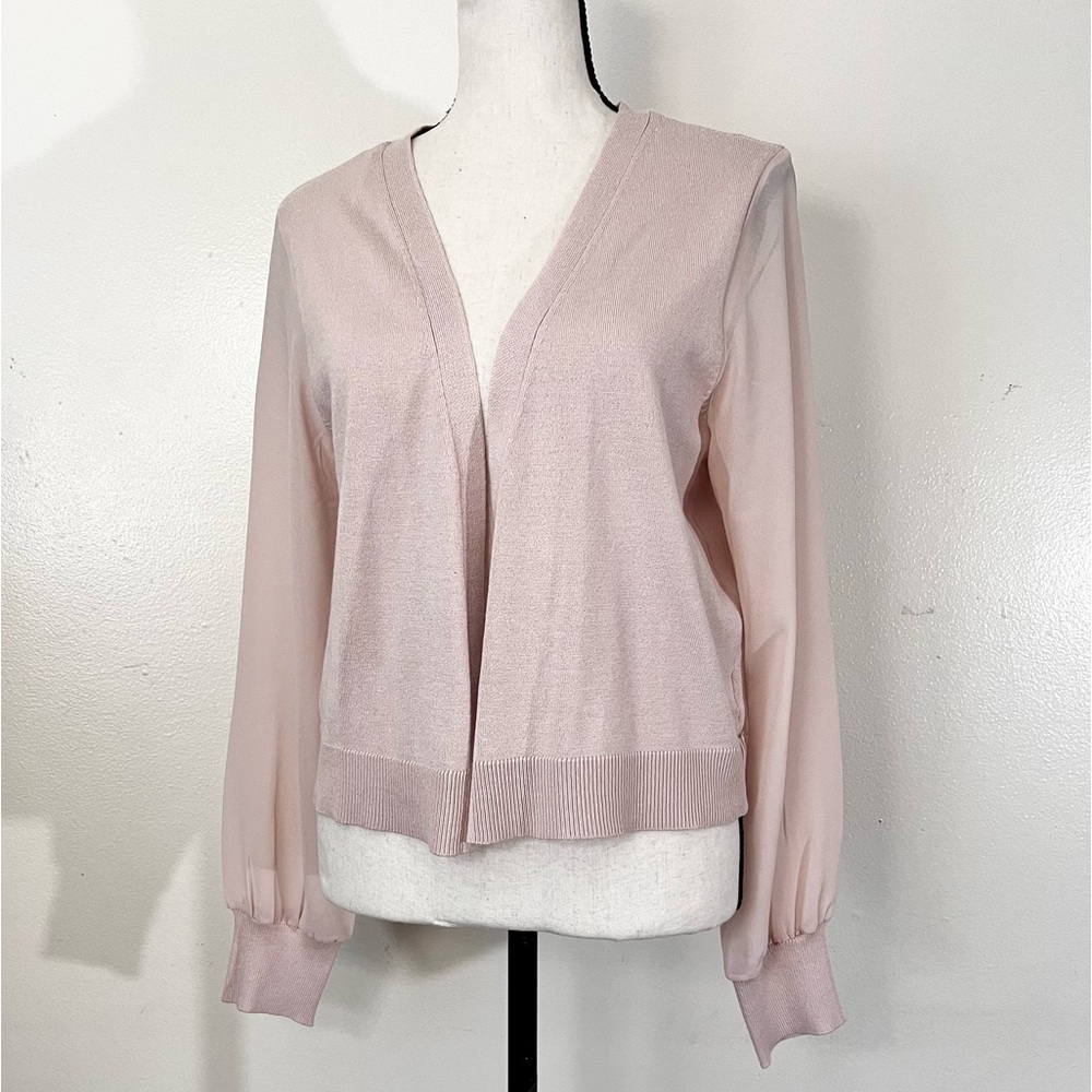 Sheer Long Sleeve Open Cardigan in Shy Blush Pink - Medium